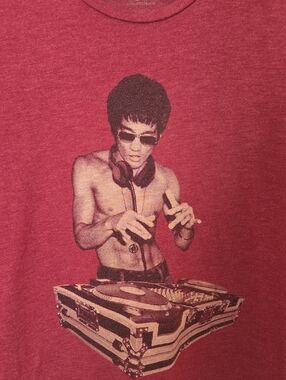Red Graphic Tee with Bruce Lee DJ Print